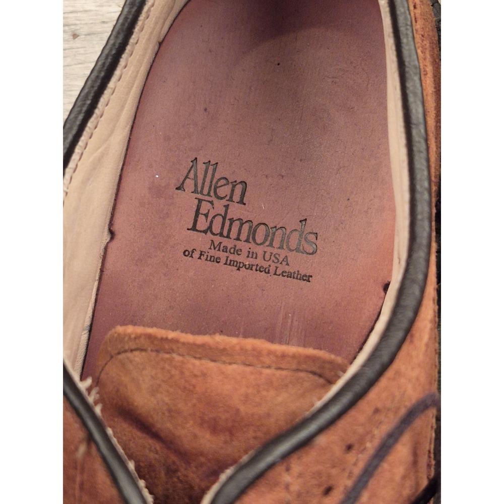 Allen‎ Edmonds Mens Tan Suede Wingtip Brogue Derby Shoes Lace Up Leather 9.5 EEE - Picture 10 of 11